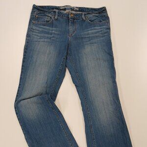 Womens American Eagle True Boot Distressed Jeans Sz 14 35" Inseam Mid Rise-Wash